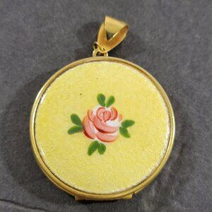 Vintage Guillouche Enamel Pendant Locket ONLY Flower Rose Gold Tone Round 1.5"